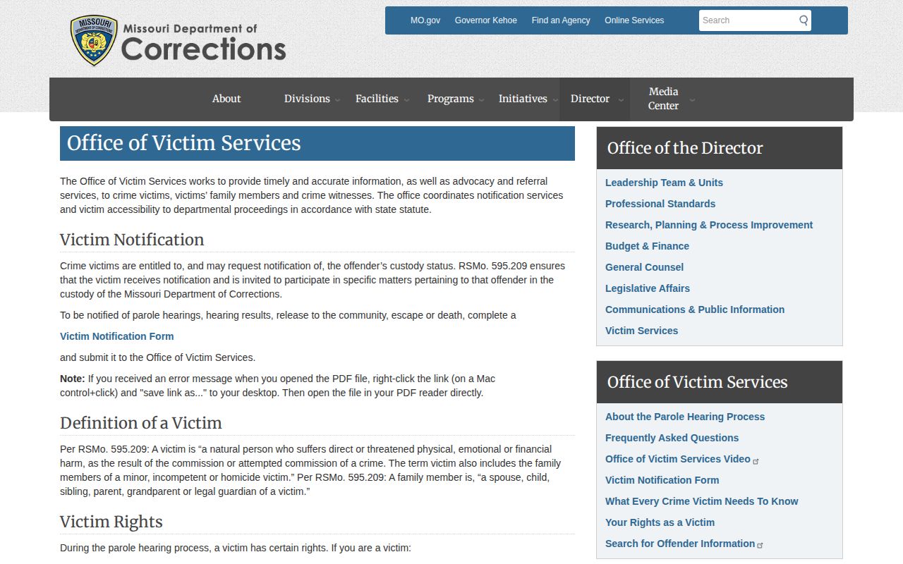 MODOC Victim Services route for St. Francois County prison release notifications